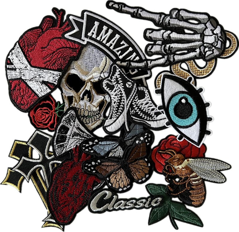 Cazzon Dark Embroidered Applique Iron On Patches for Backpacks, Rock Band Patches for Jackets, Cool Sew Patch for Clothing, Jeans, Hats, DIY Accessories (Dark1 15 Pcs) - Image 1